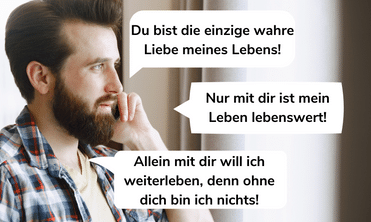 Ein Lovebomber macht am Telefon übertriebene Komplimente